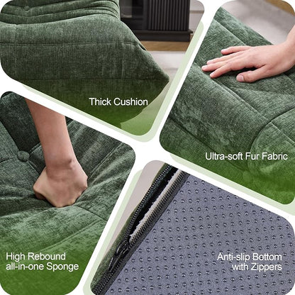 Hobestluk Giant Bean Bag Chair Faux Fur BeanBag Couch for Living Room | Green Chenille, 3-Seater,Ergonomic Design,Memory Foam,Anti-slip Bottom,No Assembly Required,Decorative Style for Living Room