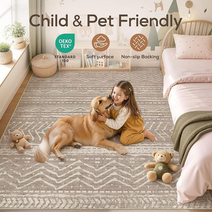 6x8 Area Rugs Living Room: Washable Boho Large Neutral Soft Rug Farmhouse Stain Resistant Modern Indoor Non-Slip Floor Carpet for Bedroom Nursery Kids Playroom Office Dining Room Dorm- Dark Brown