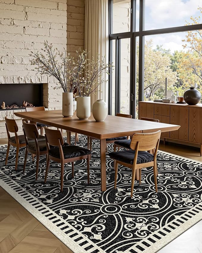 Latte&Fog 6x9 Area Rugs for Living Room Bedroom, Large Vintage Washable Rug, Boho Non Slip Low Pile Carpet for Indoor Dining Room, Office, Dorm, Classroom, Farmhouse and Home Office