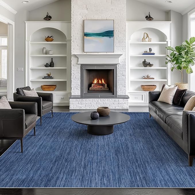 Valenrug Washable Rugs 9x12 - Non Slip 9x12 Area Rugs for Living Room, Stain Resistant Area Rugs for Bedroom, Foldable Machine Washable Area Rug(9'x12', Navy)