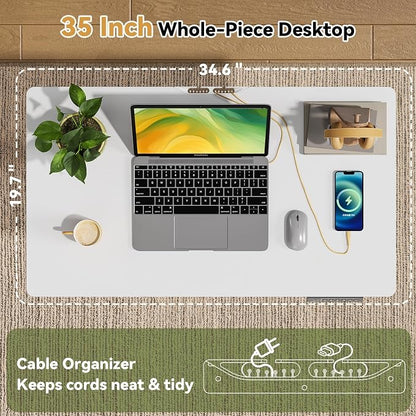 Gibbon Mounts 35inch Standing Desk with Drawer, Height Adjustable on Wheels | 18mm One-piece Desktop with Cable Clip, Electric Power Lift, 4 Lockable Casters, White Rising Workstation for Home & Office