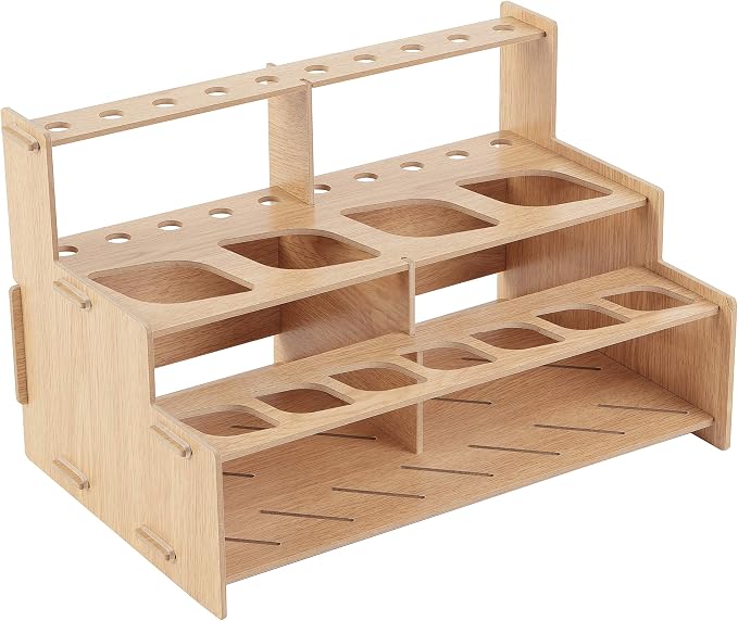 HG Art Concepts Mezzo Artist Paint and Brush Racks - Wood Grain Laminate Multi Layer Desk Stand Professional Storage Display Organizer for Paintbrushes and Tubes - Straight Rack 1, 3 Pack