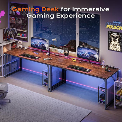 PRAISUN 54 X 24 Inch Computer Desk with Power Outlets & USB-C Port,Larger and Longer Office Desk with Deeper Desktop, Study, Bedroom, Writing Work from Home Table, Metal Frame, Rustic Brown