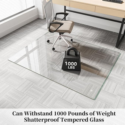 Glass Chair Mat 46" x 60" Heavy Duty Tempered Glass Office Chair Mat, Glass Floor Mat with Round Corner and Polished Edge for Smooth Glide, Office Chair Mat for Carpet, Hardwood Floor