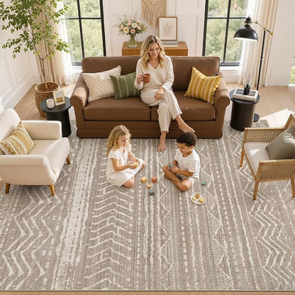 6x8 Area Rugs Living Room: Washable Boho Large Neutral Soft Rug Farmhouse Stain Resistant Modern Indoor Non-Slip Floor Carpet for Bedroom Nursery Kids Playroom Office Dining Room Dorm- Dark Brown
