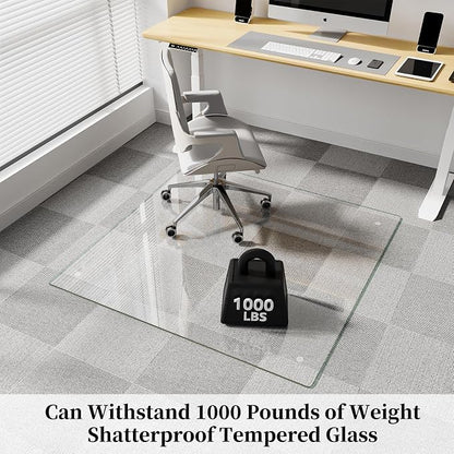 Glass Chair Mat 48" x 48" Heavy Duty Tempered Glass Office Chair Mat, Glass Floor Mat with Round Corner and Polished Edge for Smooth Glide, Office Chair Mat for Carpet, Hardwood Floor
