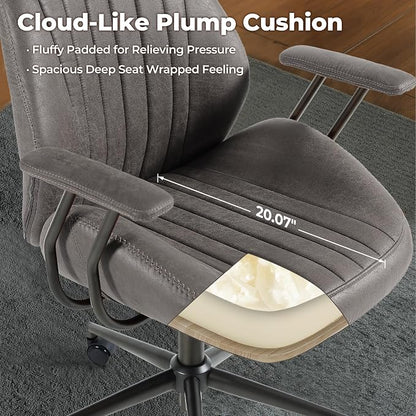 ovios Executive Ergonomic Office Chair, High Back Comfy Faux Suede Leather Computer Chairs, Mid-Century Modern Swivel Rolling Task Armchair, Grey