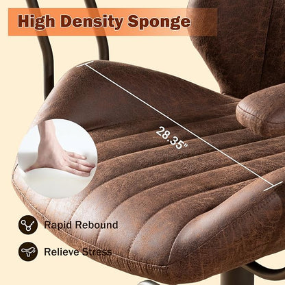 Home Office Chair,Ergonomic Computer Chair with Lumbar Support Adjustable Height,Mid-Century Modern Office Chair with Rolling Swivel Chair for Home Office Game Study(Suede Mid Back Chair,Dark Brown)