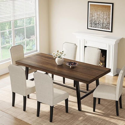 GarveeHome Industrial Dining Table for 6-8 People, 78.7" Long Large Kitchen Table with Sturdy Metal Frame, Rectangular Counter for Dinner, Kitchen, Dining Room (Brown, 79" Non-extendable)