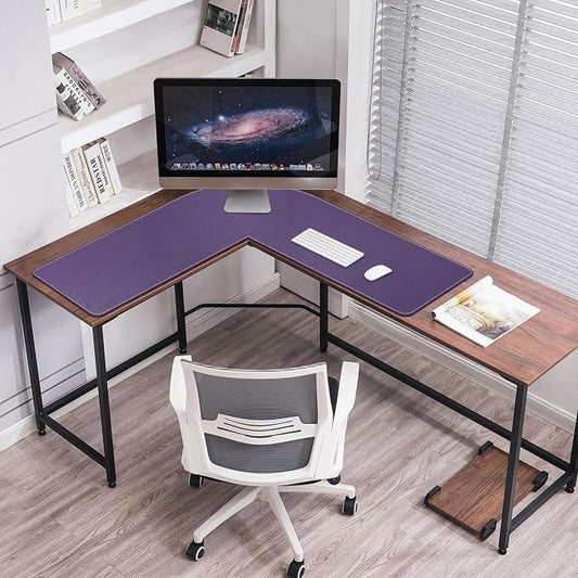 Mydours L Shaped Desk Mat, (38"+38) x 13" Large PU Leather Corner Desk Pad Blotter, XXL Large Waterproof Gaming Mouse Pad, L Shaped Mouse Pad for Computer Keyboard Home Office (Purple)