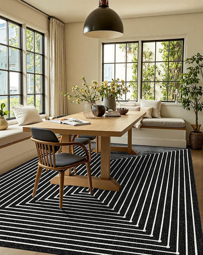Latte&Fog 5x7 Area Rugs for Living Room Bedroom, Modern Abstract Washable Rug, Boho Non Slip Low Pile Carpet for Indoor Dining Room, Office, Dorm, Classroom, Farmhouse and Kids Room - Indigo Black