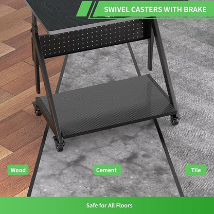 Height Adjustable Computer Tower Cart Stand, Mobile PC Laptop Standing Table, Printer Stand with Lockable Rolling Caster for Office Home