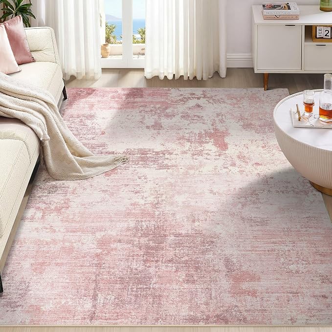 UERMEI 6x9 Area Rug Living Room Rugs - Washable Neutral Modern Abstract Soft Thin Large Rug Indoor Floor No Slip Rug Carpet for Bedroom Under Dining Table Home Office Decor - Pink