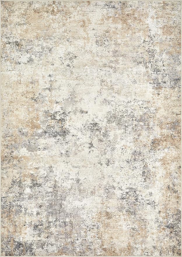 UERMEI 6x9 Washable Area Rug - Neutral Modern Abstract Living Room Rugs, Non-Slip Soft Large Indoor Floor Carpet for Bedroom Home Office & Under Dining Table Decor, Golden Grey