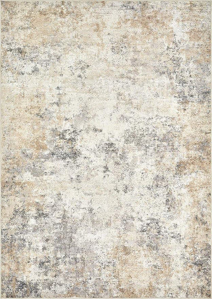 UERMEI 9x12 Area Rug Living Room Rugs - Washable Neutral Modern Abstract Soft Thin Large Rug Indoor Floor No Slip Rug Carpet for Bedroom Under Dining Table Home Office Decor - Golden Grey