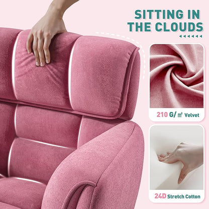 DurayLoly Home Office Chair with Wheels Soft-Touch Material,Modern Cute Vanity Chair with Back Adjustable Height Upholstered Comfy Desk Chairs with Side Pockets for Bedroom,Pink