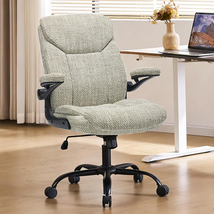 Home Office Ergonomic Desk Chair - Comfy Fabric Executive Chair with Flip-Up Armrests, Height Adjustable Computer Chair for Gaming, 360° Swivel & Rocking (Mint Green)