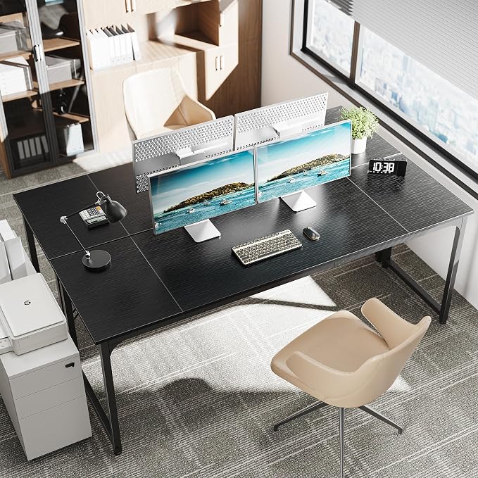 Huuger Computer Desk, 80 Inch Office Desk, Gaming Desk with Storage, Writing Desk Work Desk for Home Office, Study, Long Simple Desk, Large Legroom, Metal Frame, Black