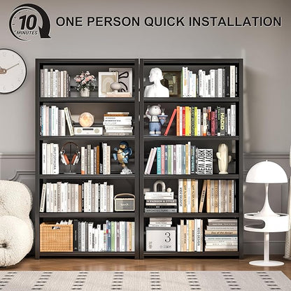 5 Tier Metal Bookshelf, Black 69" Tall Bookcase, Large Heavy Duty Book Shelves, Industrial Wide Book Shelves, Display Storage Shelves for Library Bedroom Living Room Office