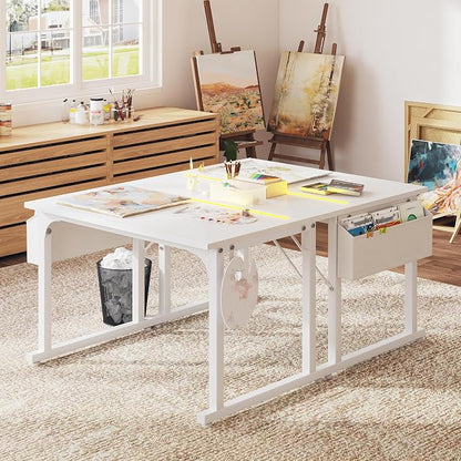 DurayLoly 32" Computer Desk with Waterproof LED Lights,Bedroom Study Desk for Teens, Dorm Room Essentials,Headphone Hook&Storage Bag for Small Spaces,Sturdy Metal Frame,White