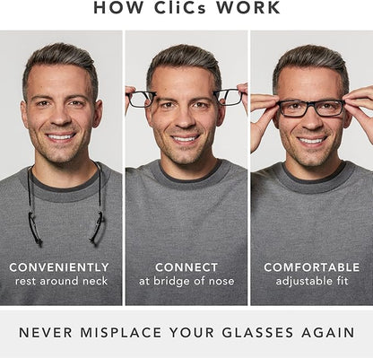 Clic Magnetic Reading Glasses - Adjustable Neck Hanging Readers - Secure Fit with Rigid Headband - Original (S-M, Blue, 1.50)