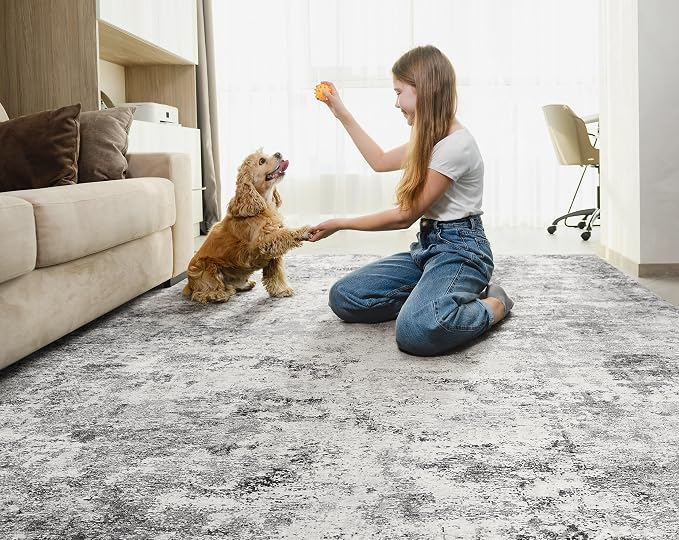UERMEI 8x10 Area Rug Living Room Rugs - Washable Neutral Modern Abstract Soft Thin Rug Indoor Floor No Slip Rug Carpet for Bedroom Under Dining Table Home Office Decor - Grey