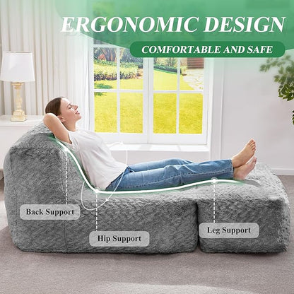 Hobestluk Giant Memory Foam Bean Bag Chairs for Adults (Light Grey,Large) | Soft Fabric,Ergonomic Back Support,Lightweight,Easy Clean,No Assembly,Wear-resisting,For Livingroom Guest room,Well-looking