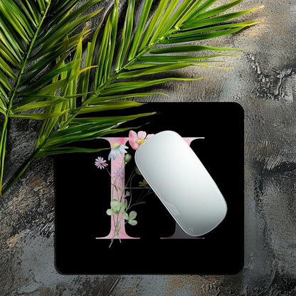 Mouse Pad Pinks Flowers Initial Letters Mousepad Desktop Laptop Computer Accessories Home Office Gaming Work Desk Computer Non-Slip Rubber Monogram Floral Alphabet A-Z mousepad (H)