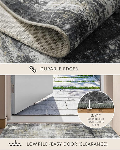 Latte&Fog 4x6 Rug for Living Room, Modern Abstract Washable Area Rug, Boho Non Slip Low Pile Throw Carpet for Indoor Bedroom, Dining Room, Office, Dorm, Classroom, Farmhouse and Kids Room