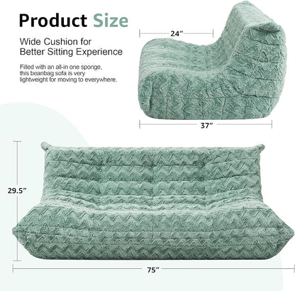 Hobestluk Giant Bean Bag Chair Faux Fur BeanBag Couch for Living Room | Green Chevron, 3-Seater,Ergonomic Design,Memory Foam,Anti-slip Bottom,No Assembly Required,Decorative Style for Living Room