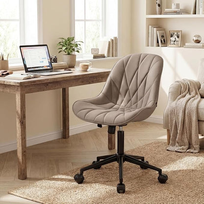 Rowill Modern Office Chair - Ergonomic Swivel Leather Desk Chair with Curved Backrest, Height Adjustable Rolling with Wheels, Perfect for Study Room & Office, Khaki
