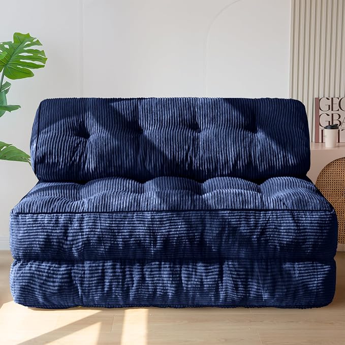 MAXYOYO Folding Sofa Bed, Convertible Chair with Pillow Foldable Couch with Back Support, Portable Fold Out Chair Bed Comfy Floor Sofa Lounge for Living Room Bedroom, Navy Double