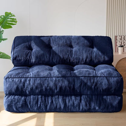MAXYOYO Folding Sofa Bed, Convertible Chair with Pillow Foldable Couch with Back Support, Portable Fold Out Chair Bed Comfy Floor Sofa Lounge for Living Room Bedroom, Navy Double