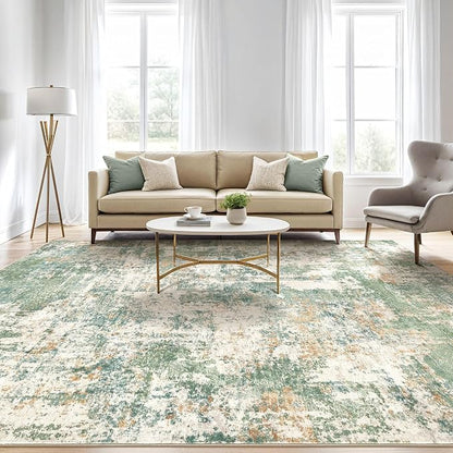 LOONGRUG 5x7 Area Rugs Living Room: Washable Large Abstract Soft Green Rug Stain Resistant Indoor Floor Non-Slip Accent Carpet for Men Modern Home Enthusiasts Aged 25-45 - Bedroom Office Playroom