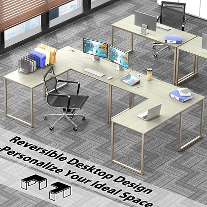 SHW Mission 55 x 60 Inches L-Shape Home Office Computer Desk, Maple