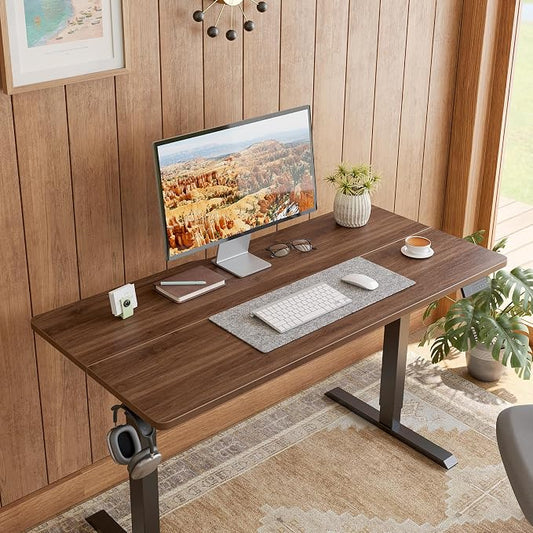 DESINO Standing Desk, 40 × 24 Inches Electric Height Adjustable, Sit and Stand Up, Computer Office Desk with Splice Board, Black Frame/Black Walnut TOP