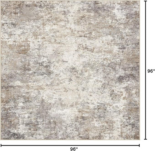 UERMEI Square Area Rugs : Washable 8x8 Neutral Modern Abstract Carpet for Living Room Bedroom - Soft Floor Mat with Non Slip Backing for Kitchen Nursery Dorms Farmhouse Home Decor - Brown Grey