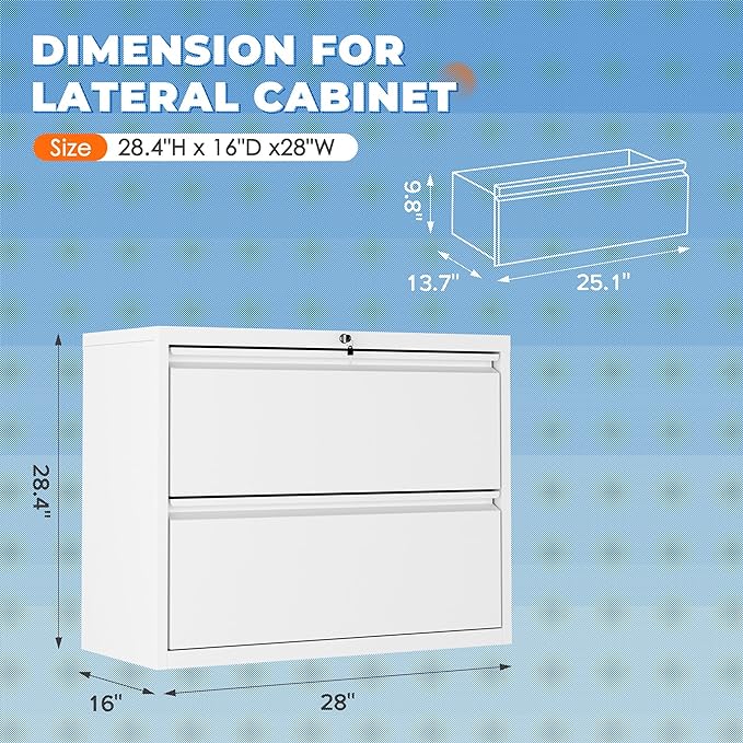 INTERGREAT White File Cabinet 2 Drawer, Metal Lateral Filing Cabinet with Lock, Office File Cabinets with Anti-tilt Mechanism for Letter/Legal/A4/F4, Easy Assemble