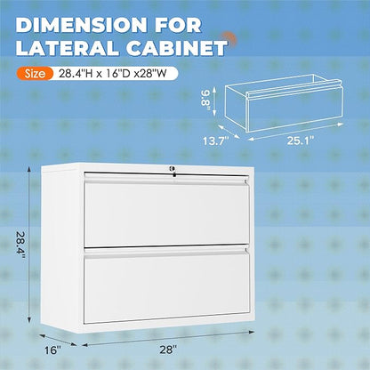 INTERGREAT White File Cabinet 2 Drawer, Metal Lateral Filing Cabinet with Lock, Office File Cabinets with Anti-tilt Mechanism for Letter/Legal/A4/F4, Easy Assemble