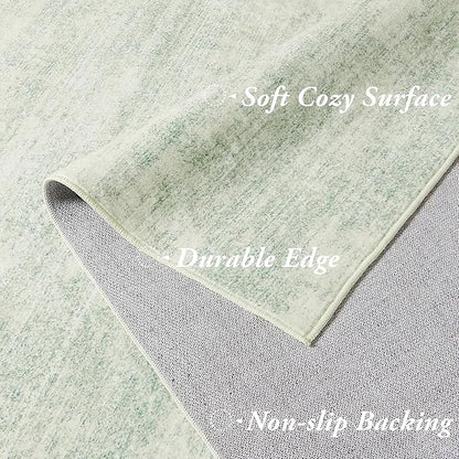 BILEEHOME Modern Abstract Neutral Green Kitchen Rugs Non Slip Washable Low Pile Bedside Rug Runners 2x6 Sage Green Floor Covering Carpet for Bathroom Laundry Room 2 x 6