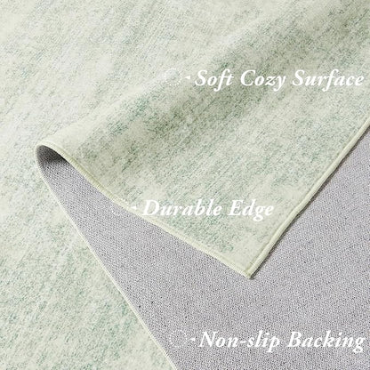 BILEEHOME Abstract Neutral Area Rugs for Living Room Sage Green Nursery 5x8 Rug Non Slip Washable Low Pile Floor Covering Carpet for Playroom Bedroom Light Green