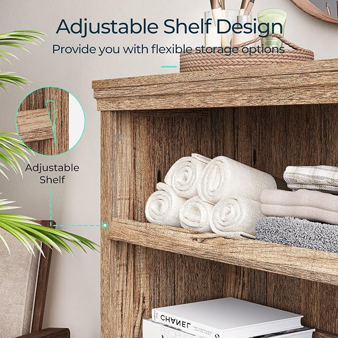 LINSY HOME 3-Tier Bookshelf Display Storage Shelves Farmhouse Bookshelf for Home Office, Living Room, Bed Room - Dark Brown