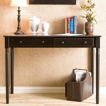SEI Furniture - Writing 2-drawer Desk- Satin Black - Transitional Design, Black Finish - Ideal for Home Office, Bedroom (HO8801)