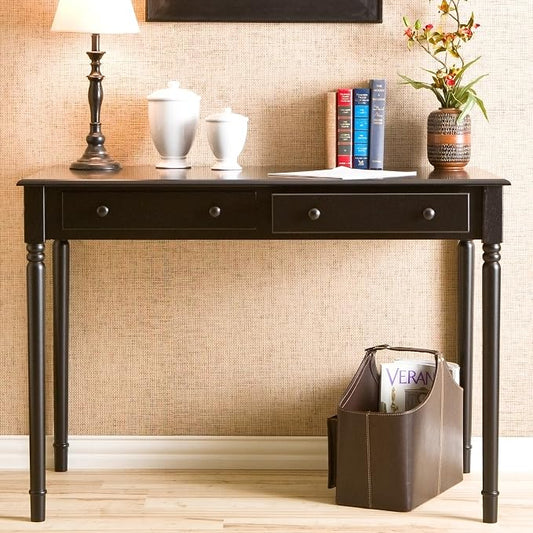SEI Furniture - Writing 2-drawer Desk- Satin Black - Transitional Design, Black Finish - Ideal for Home Office, Bedroom (HO8801)