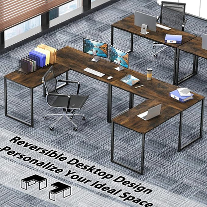 SHW Mission 48 x 48 Inches L-Shape Home Office Computer Desk, Rustic Brown