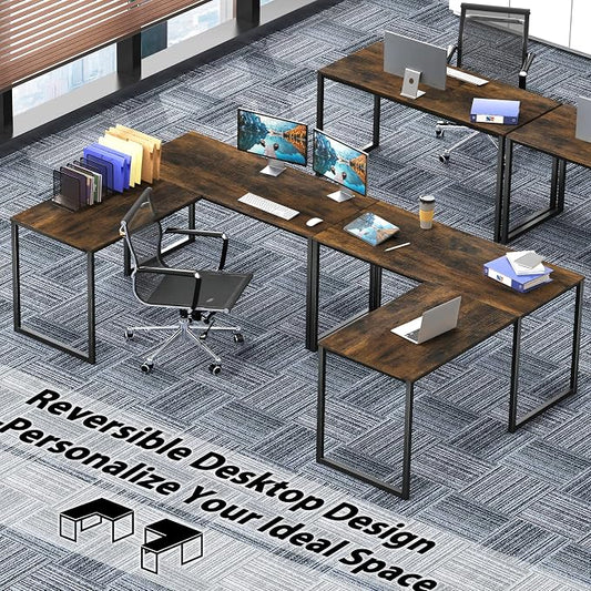 SHW Mission 48 x 48 Inches L-Shape Home Office Computer Desk, Rustic Brown