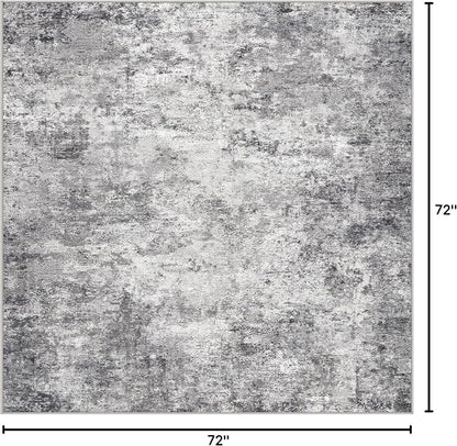 UERMEI Square Area Rugs : Washable 6x6 Neutral Modern Abstract Carpet for Living Room Bedroom - Soft Floor Mat with Non Slip Backing for Kitchen Nursery Dorms Farmhouse Home Decor - Grey