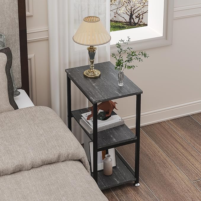 VECELO Tall End Side Table,30" Height Nightstand with 3-Tier Storage Shelf for Living Room Bedroom Office Hallway Study