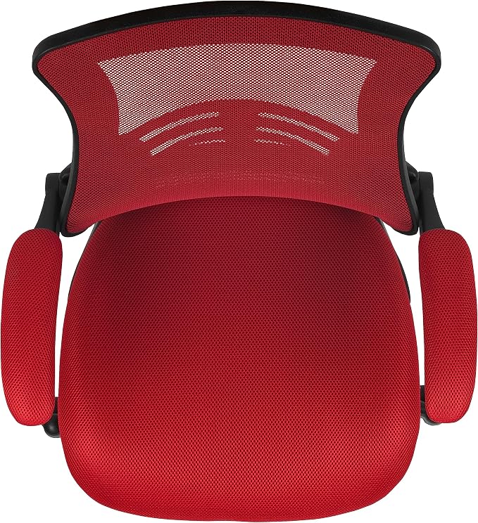 Flash Furniture Kelista Mid-Back Swivel Office Chair with Adjustable Seat Height, Ergonomic Mesh Desk Chair with Flip-Up Armrests, Red