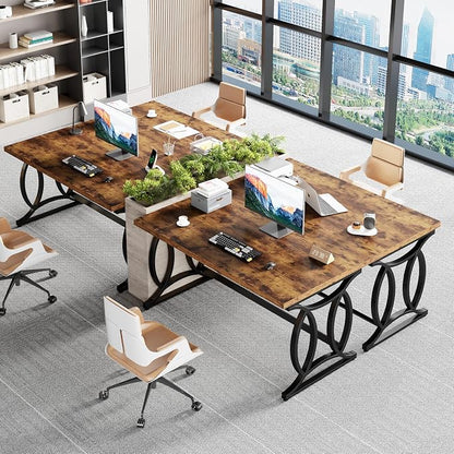 HSH Rustic Home Office Desk, 55 Inch Metal Wood Computer Desk, Simple Industrial Study Executive Desk for Work Writing, Modern Student Gaming Computer PC Table Bedroom, Rustic Brown